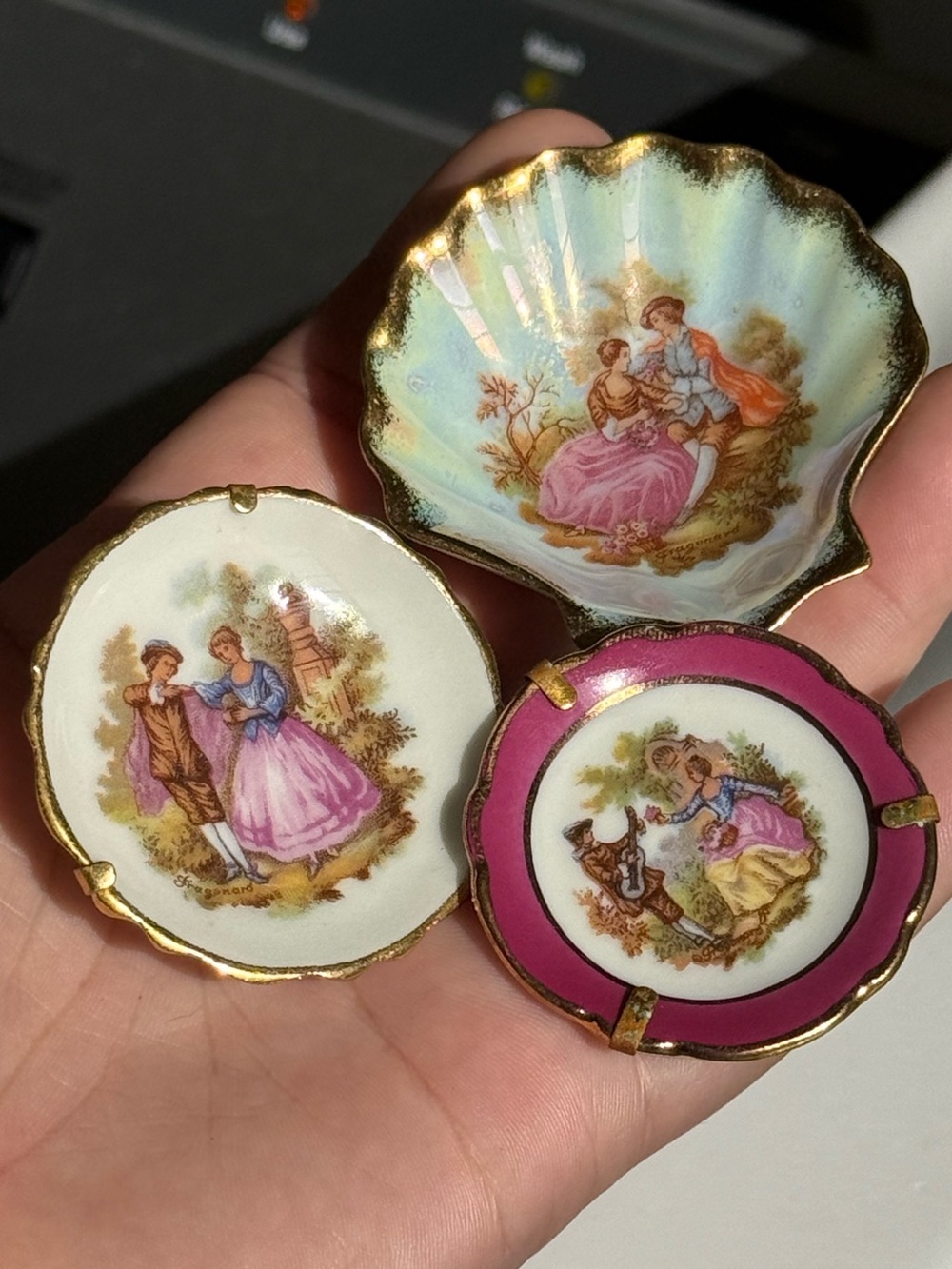 Set of 3 Limoges France Vintage Porcelain Wall Hanging Plates Shell Ring Dish